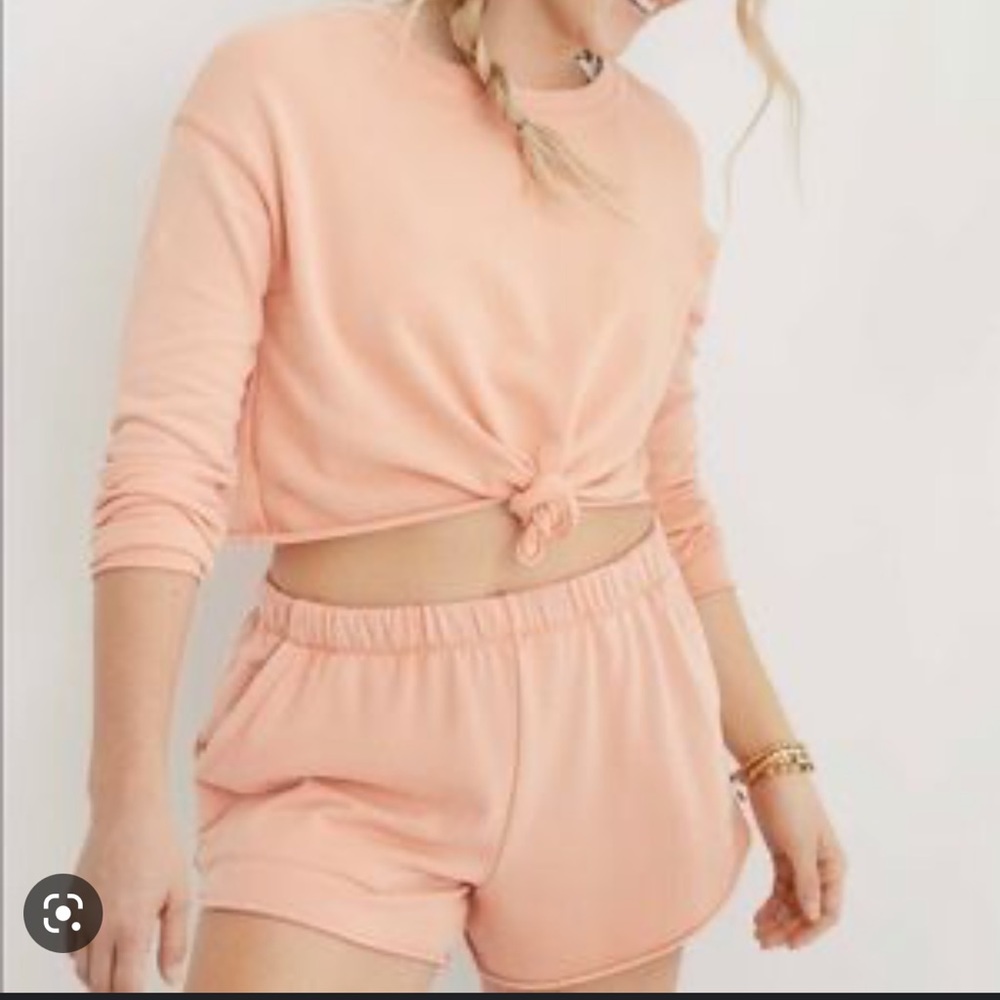Aerie Sunset Terry Fleece Long Sleeve Sweatshirt and Shorts - Picture 1 of 15